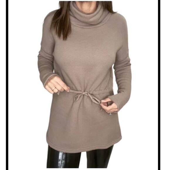 bobi Tops - Bobi French Terry Tunic In Java Funnel Neck Waist Adjustable Drawstring Medium